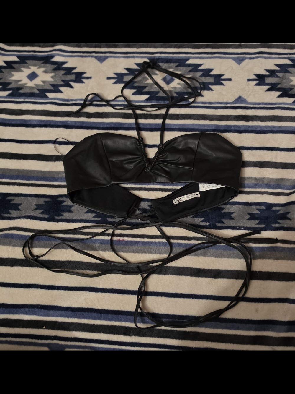 Zara Black Faux-Leather Wrap Top